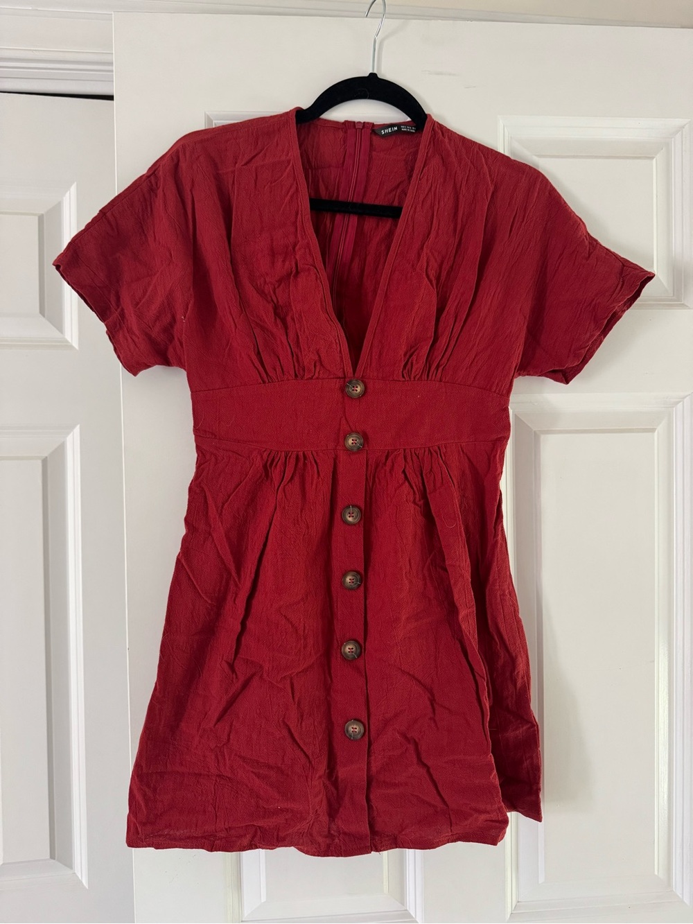 SHEIN Red Button-Front Tunic Top